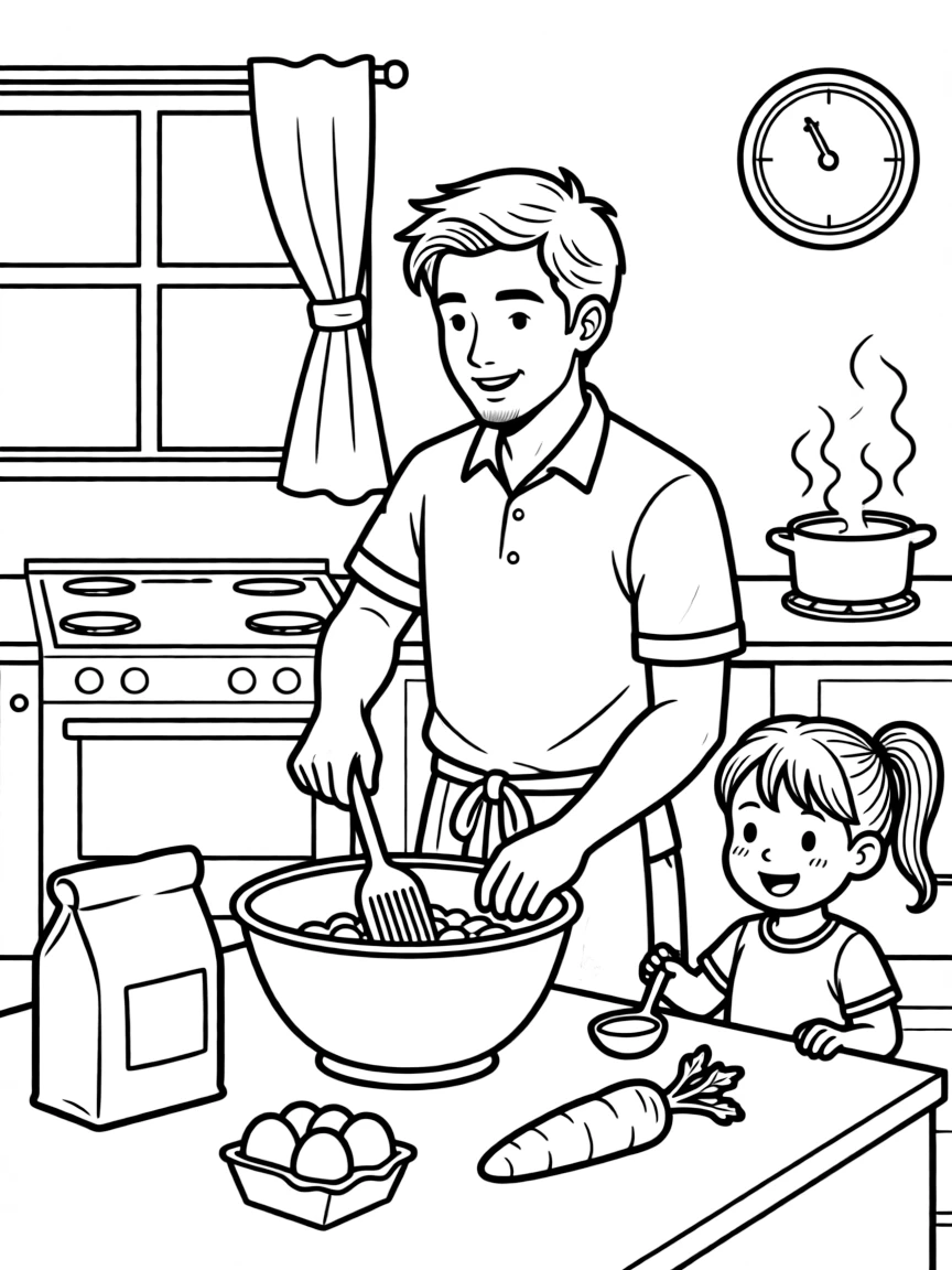Mei's dad making a delicious meal for the family.