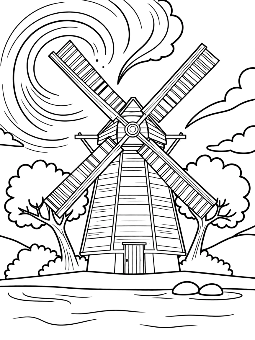 The Old Mill, with a windmill in a storm.