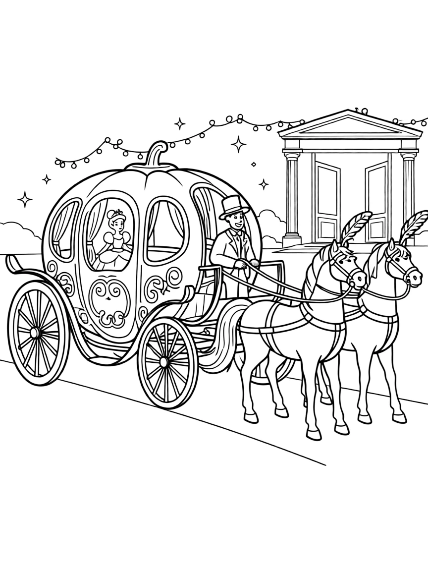 Cinderella's carriage arriving at the ball, looking grand.