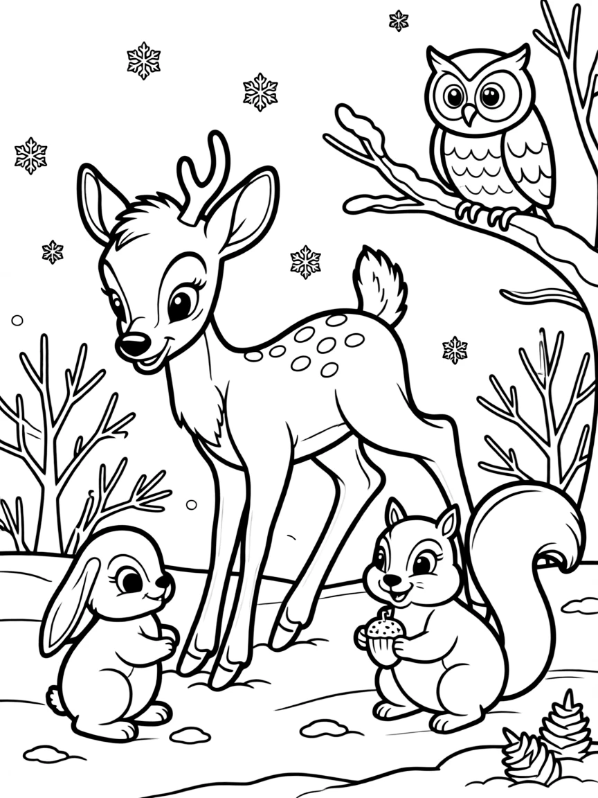 Bambi playing in the snow, with his friends.