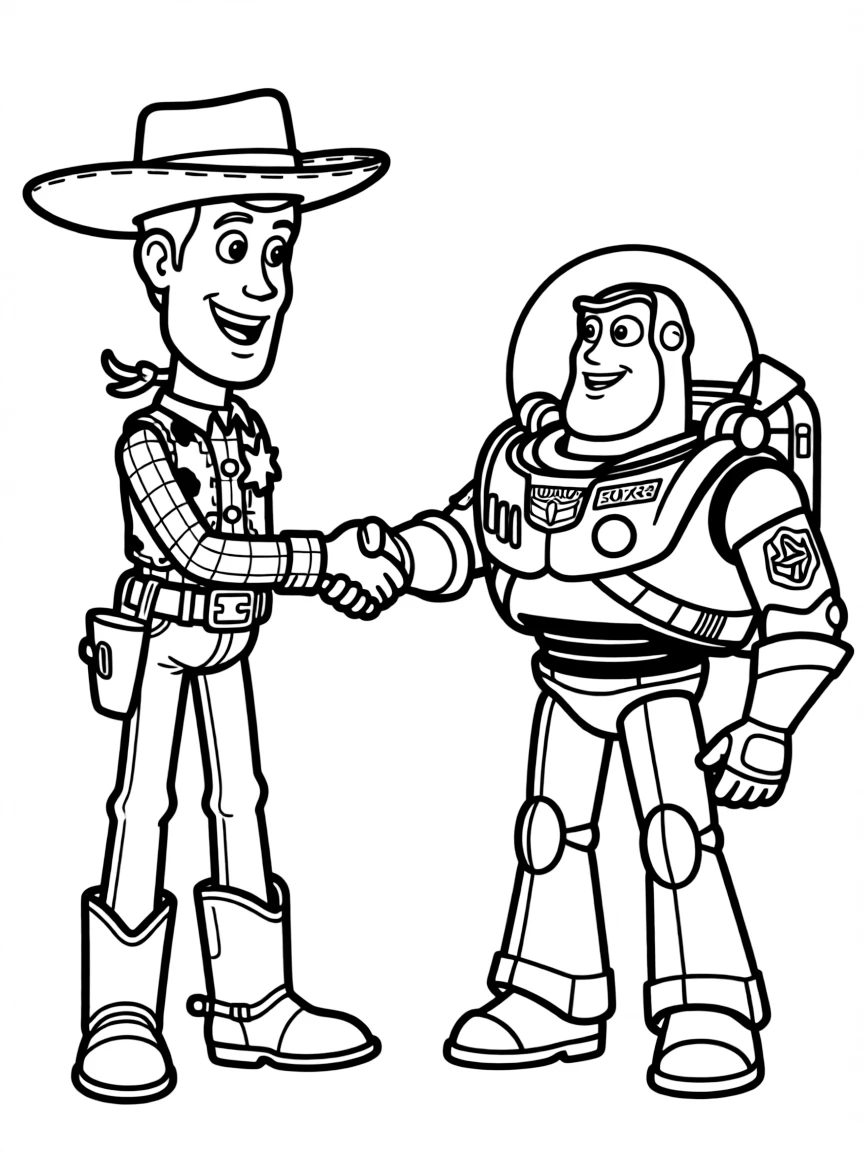 Woody and Buzz shaking hands, with a warm smile.