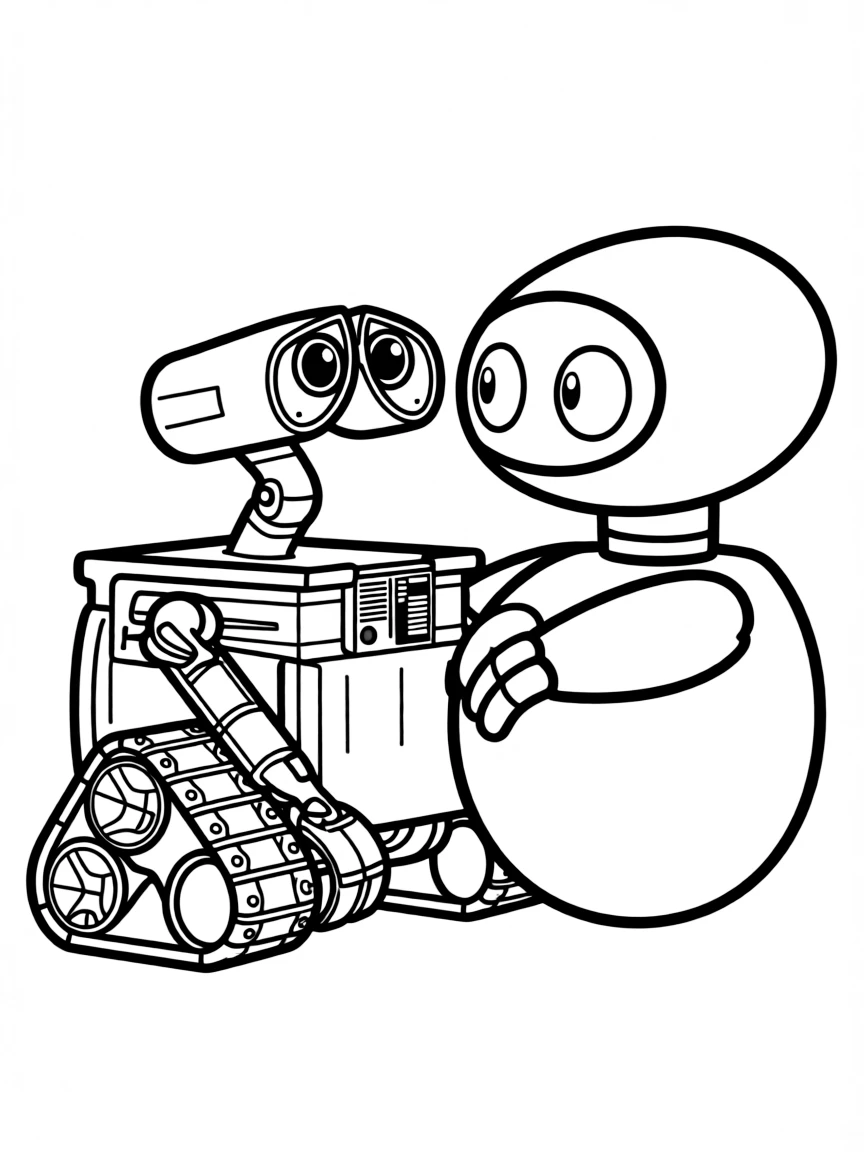 WALL-E and EVE sharing a quiet moment, looking at each other.