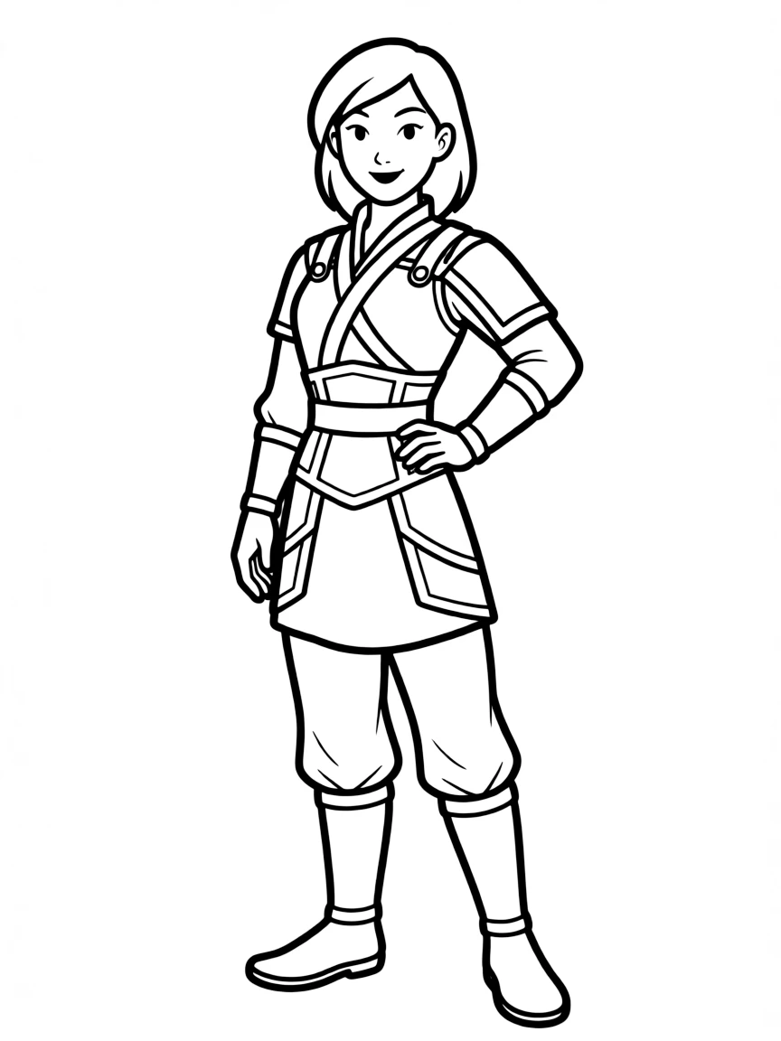 Mulan dressed as Ping, looking confident.