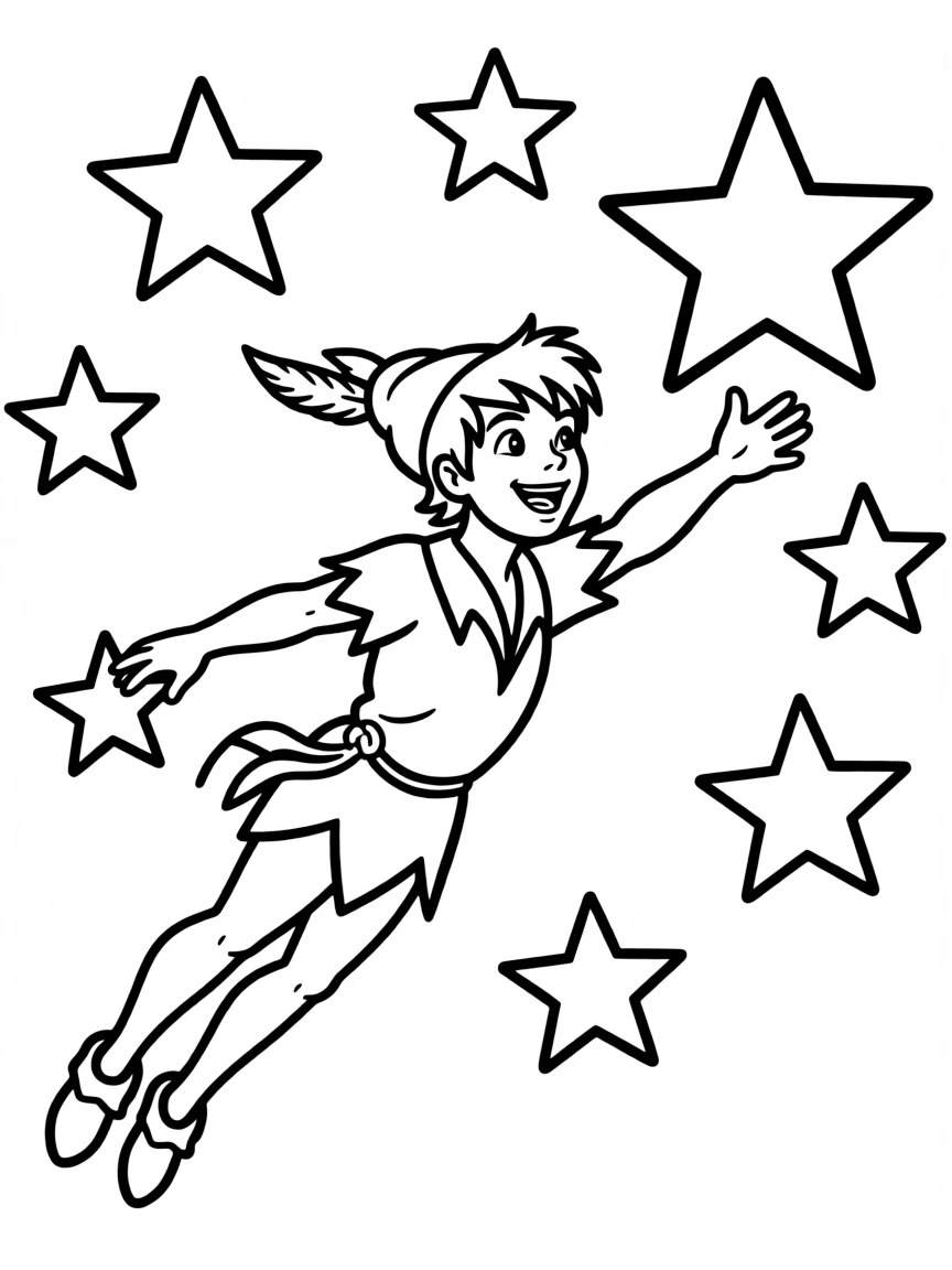 Peter Pan flying towards the second star to the right.