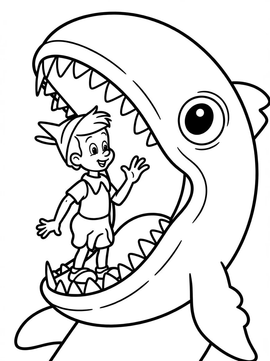 Pinocchio being swallowed by Monstro the whale.