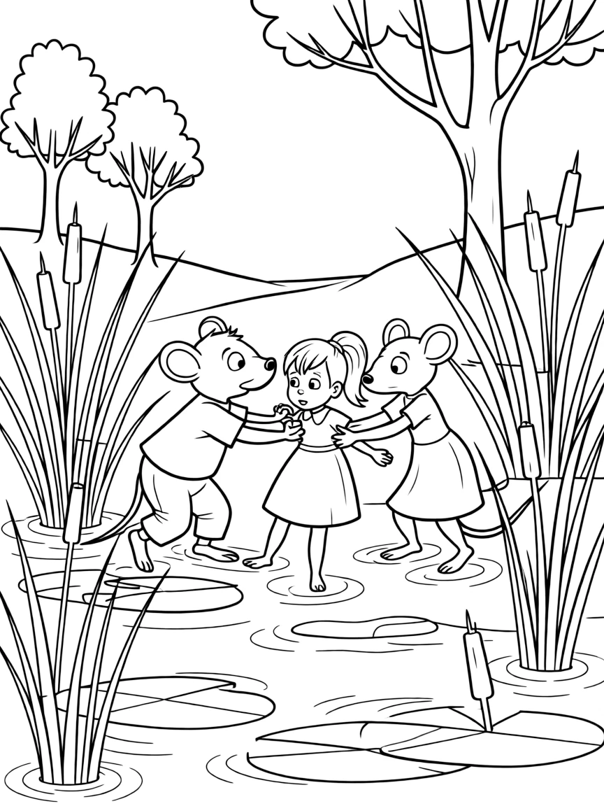 Bernard and Miss Bianca rescuing Penny from the swamp.