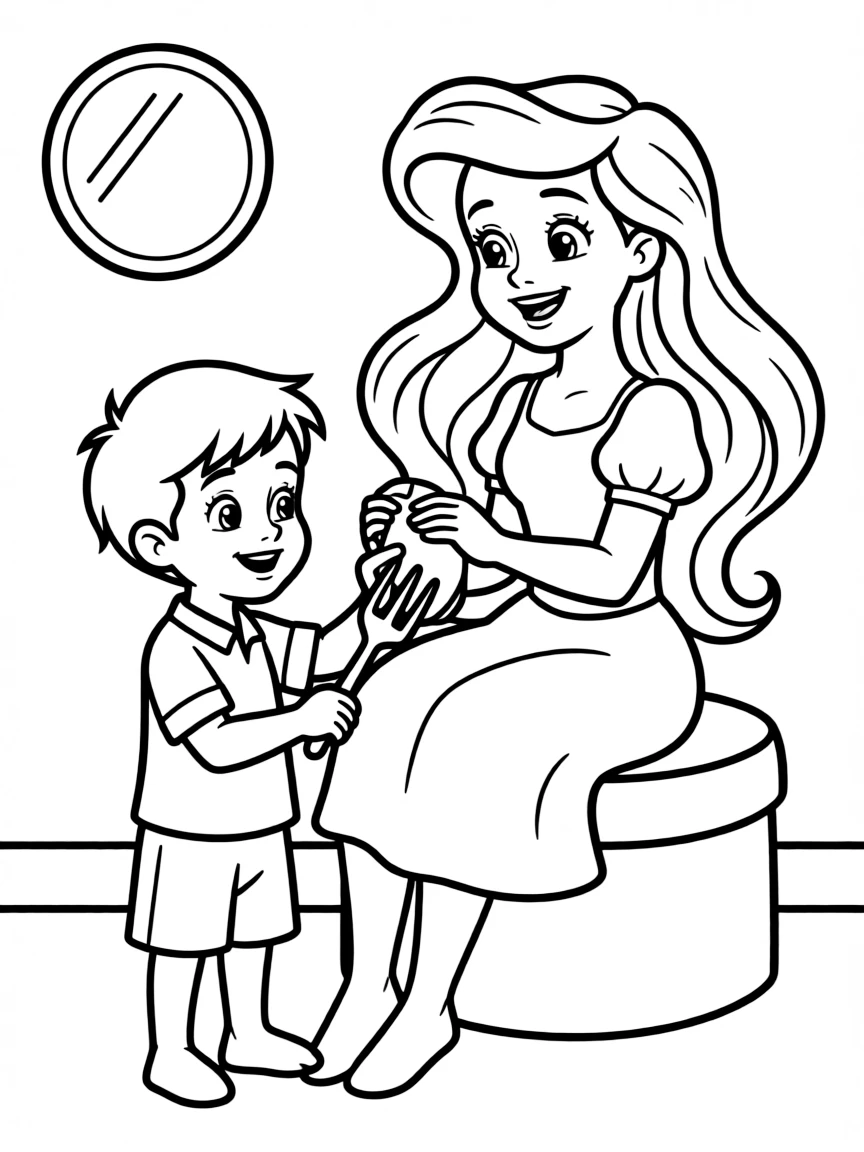 Ariel having her hair combed by a dinglehopper.