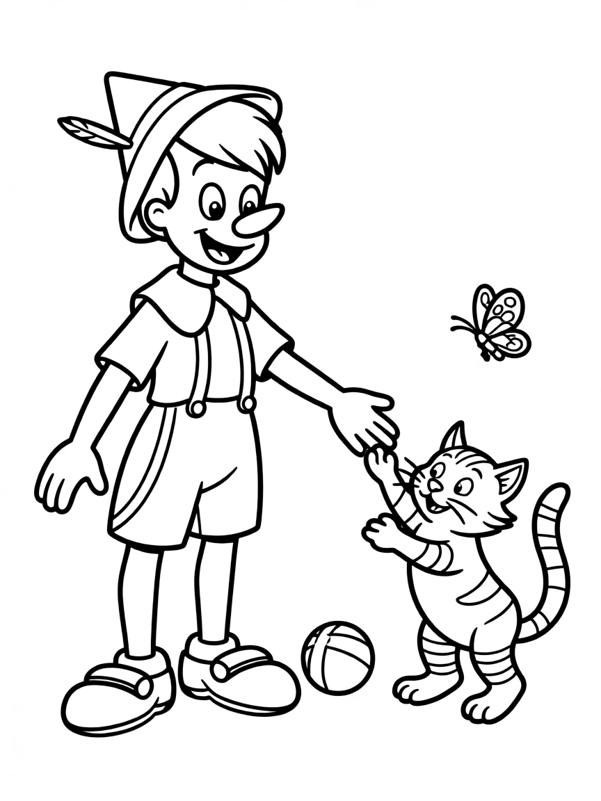 Pinocchio playing with Figaro the cat.