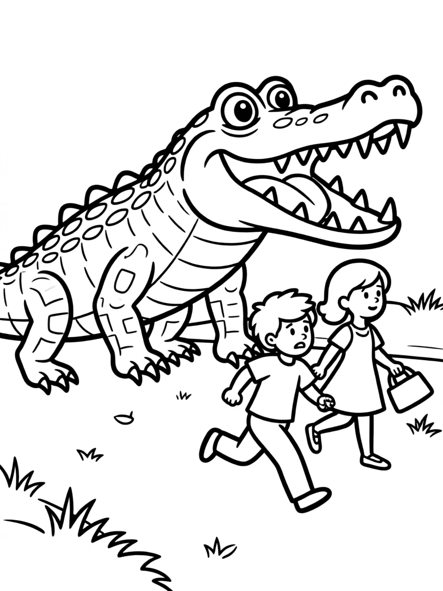 Bernard and Miss Bianca escaping from a giant alligator.