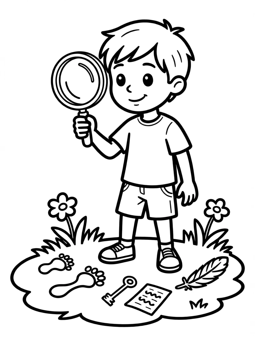Basil using a magnifying glass to find clues.