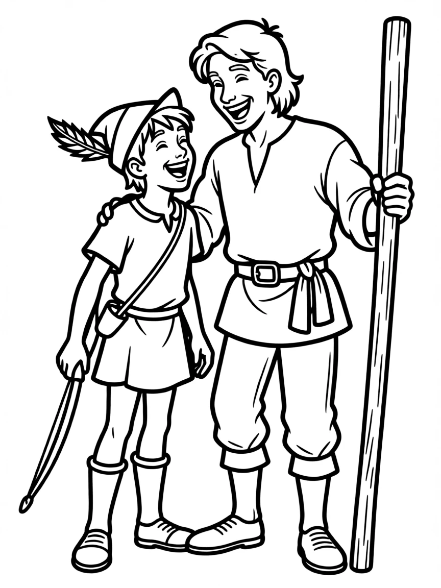 Robin Hood and Little John laughing together.