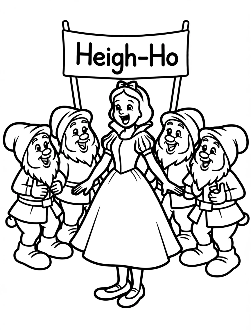 Snow White and the Seven Dwarfs singing "Heigh-Ho."