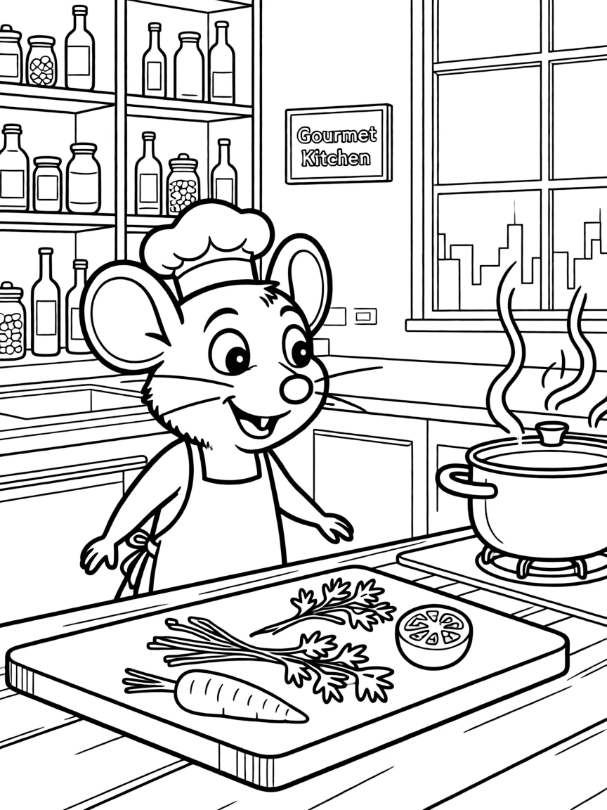 Remy cooking a gourmet meal in a fancy restaurant.