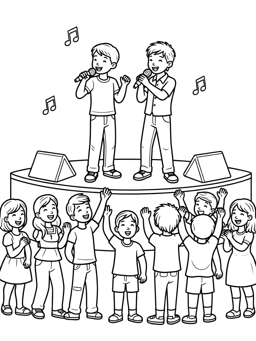 Miguel and Héctor singing together, with a joyful crowd.