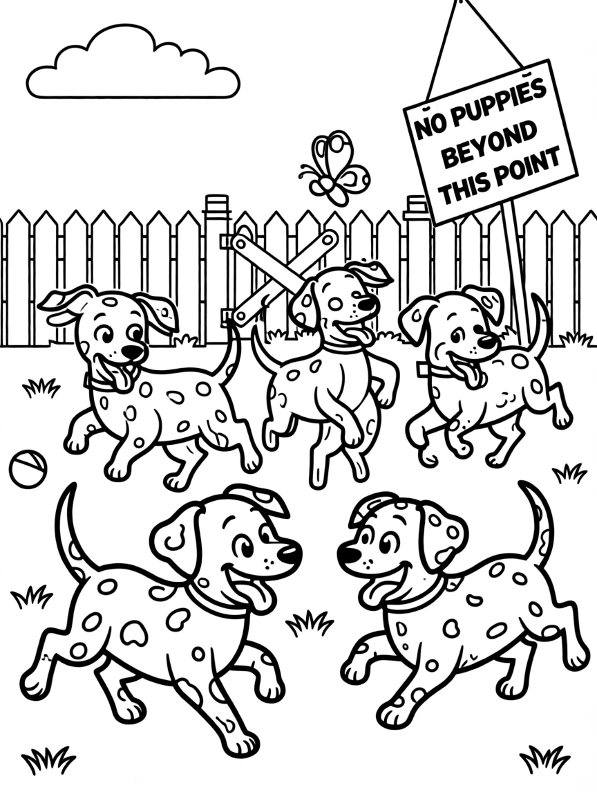 The Dalmatian puppies celebrating their escape.