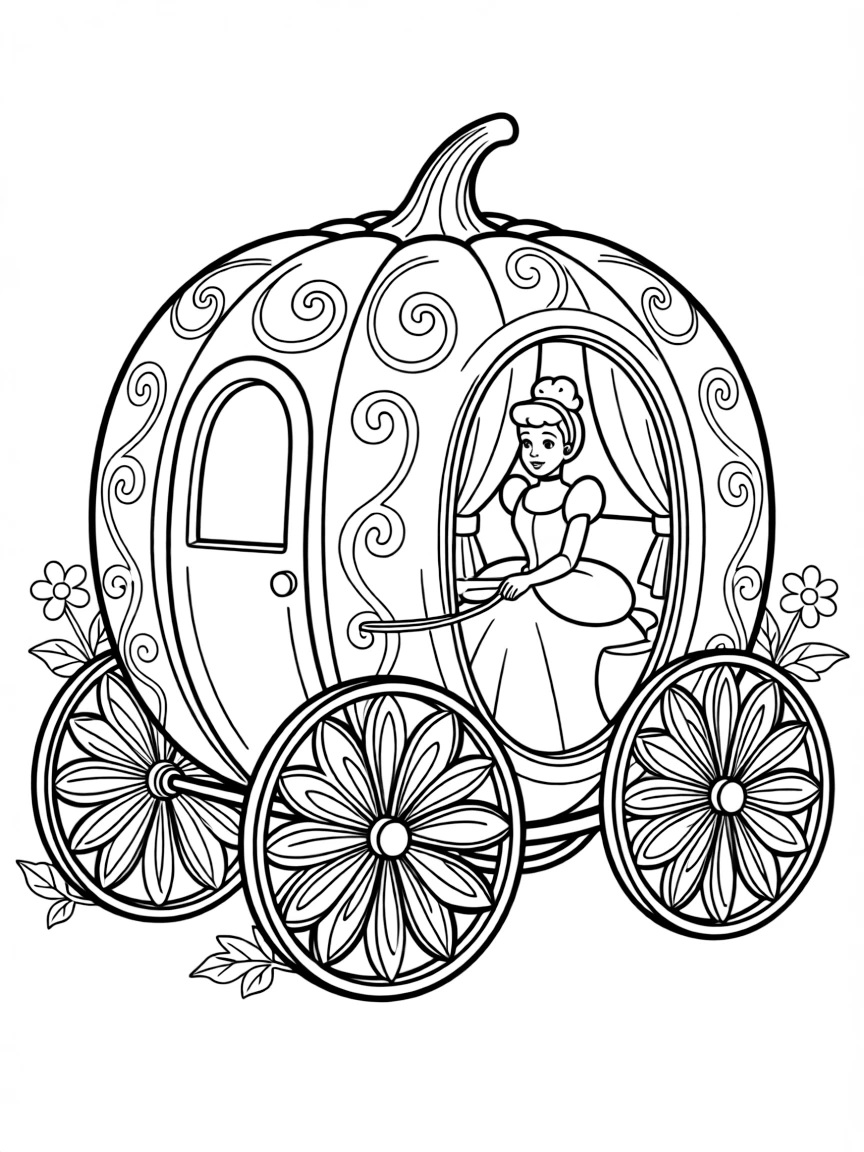 Cinderella riding in her pumpkin carriage.