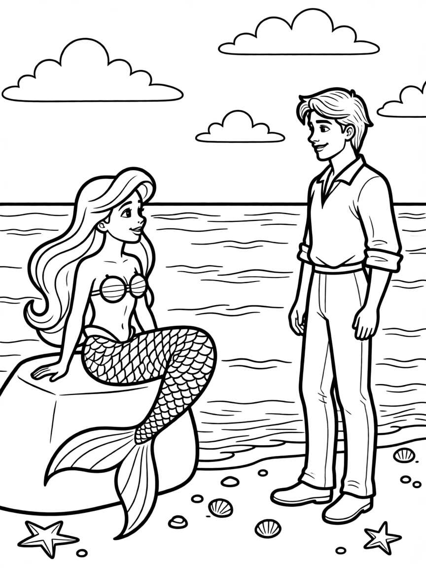Ariel looking at Prince Eric from the ocean.