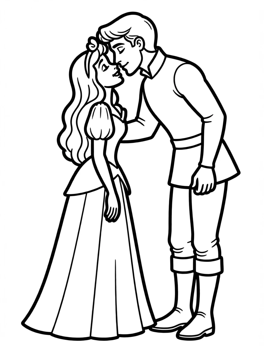 Aurora receiving a kiss from Prince Philip.