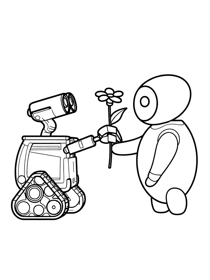 WALL-E giving EVE a flower.