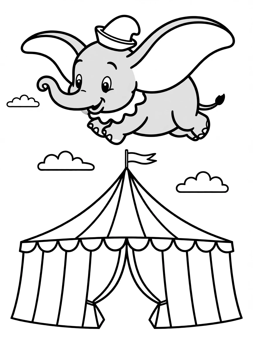 Dumbo flying over the circus tent.
