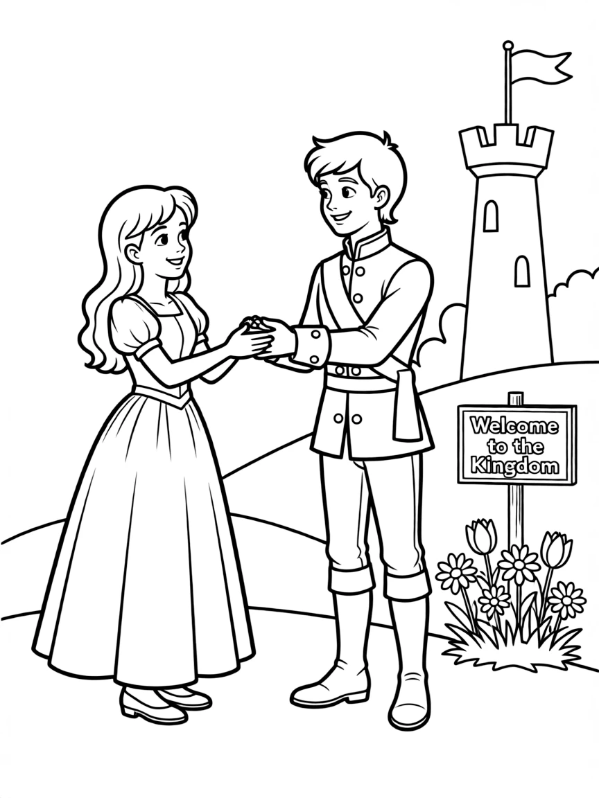 Aurora in her peasant dress, meeting the Prince.