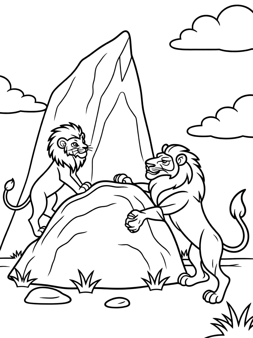 Simba fighting Scar on Pride Rock.