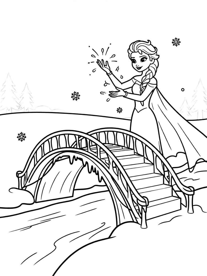 Elsa building a beautiful ice bridge.