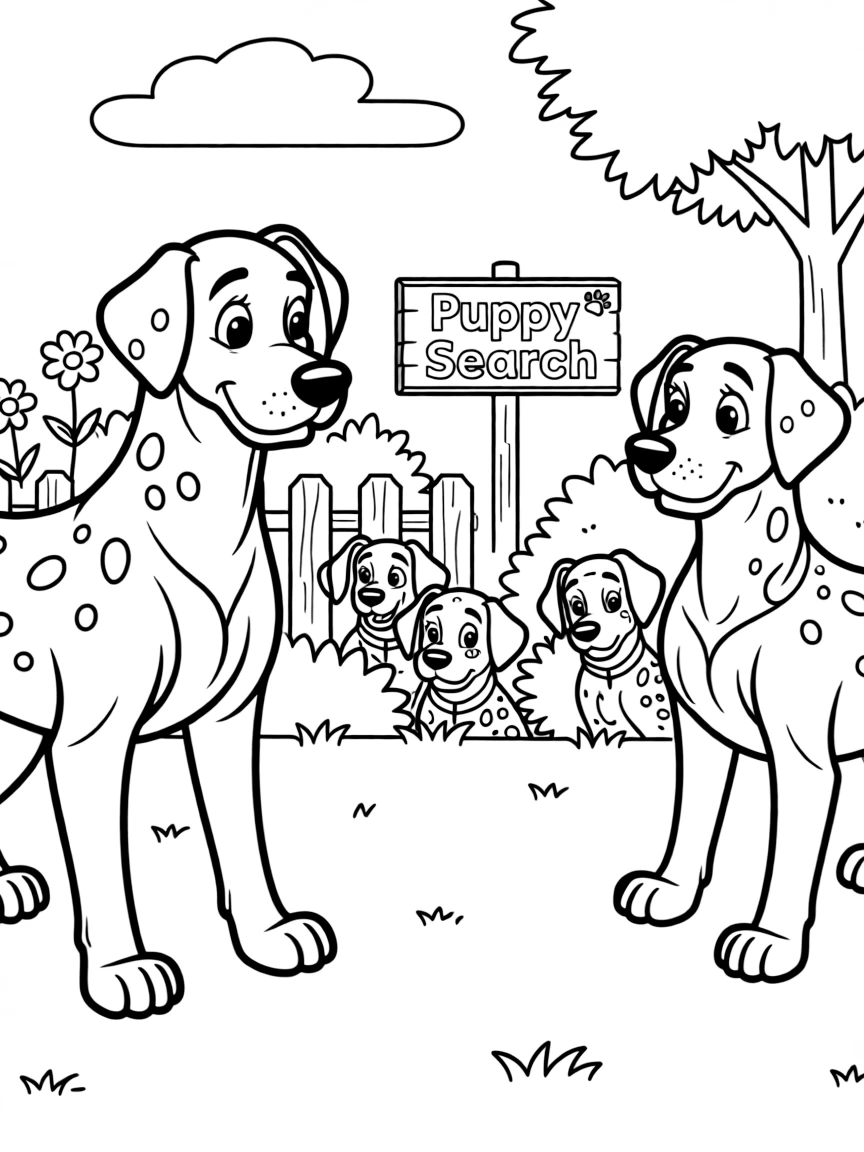 Pongo and Perdita looking for their puppies.