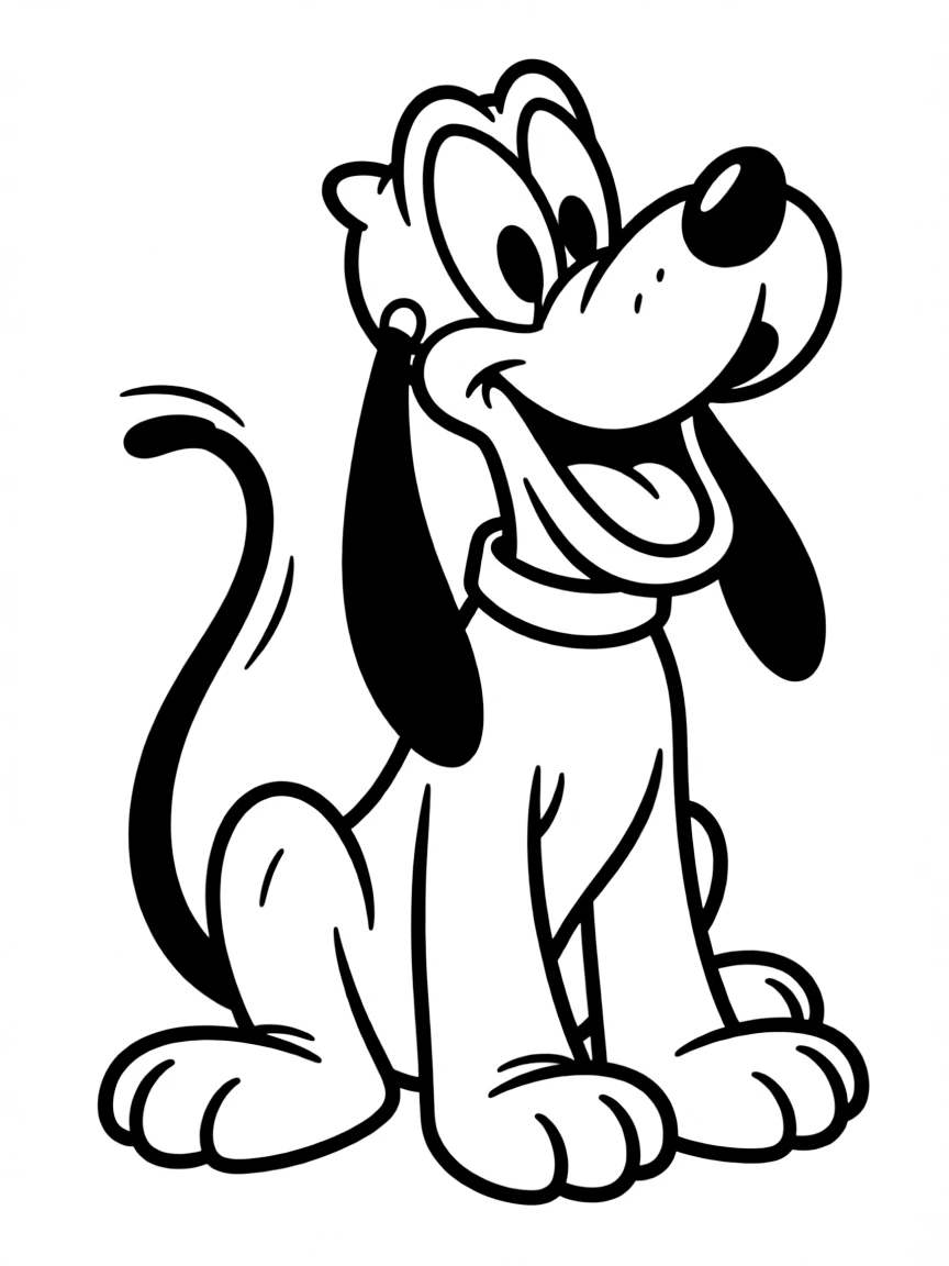 Pluto wagging his tail, with a big smile.