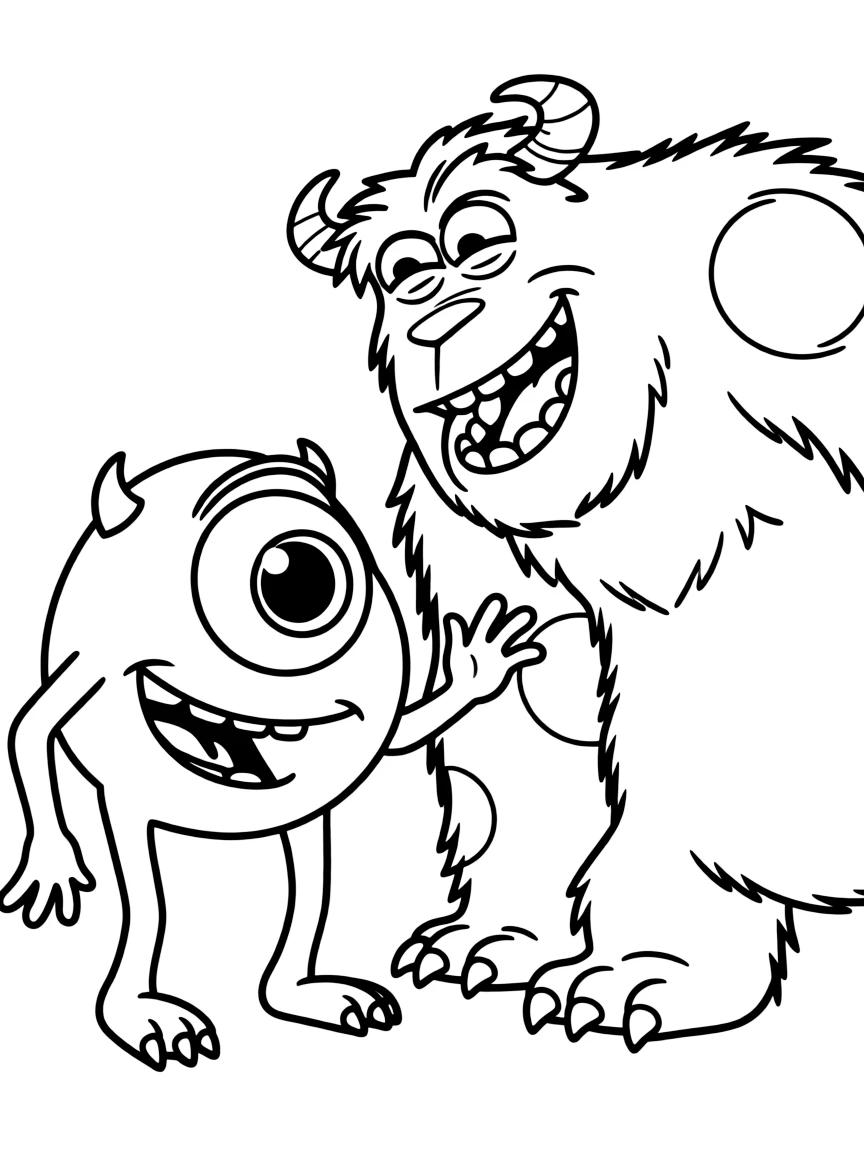 Mike Wazowski telling a joke that makes Sulley laugh.