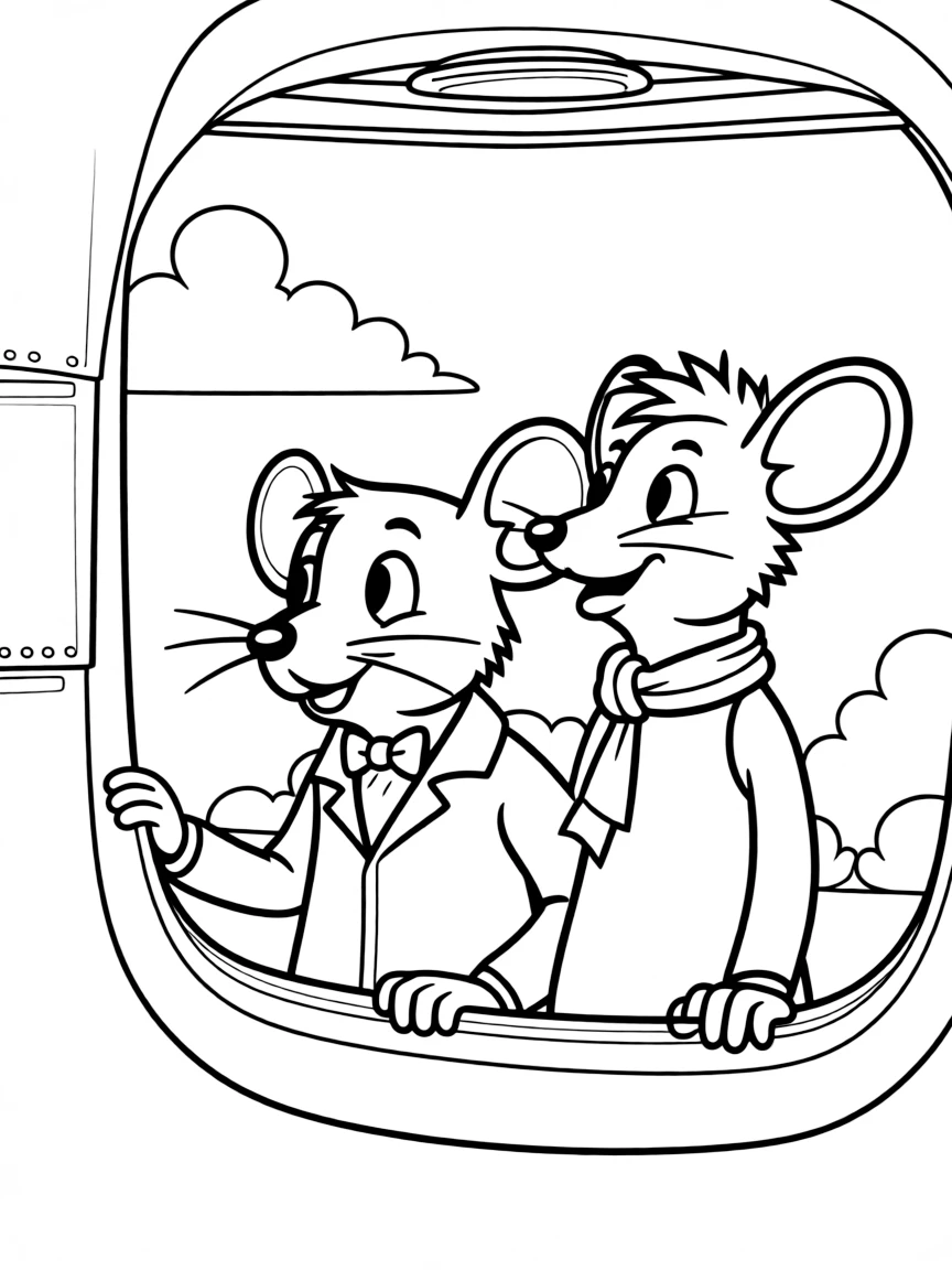 Bernard and Miss Bianca looking out from a plane window.