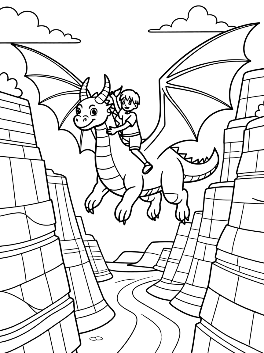 Cody and Marahute flying through a canyon.