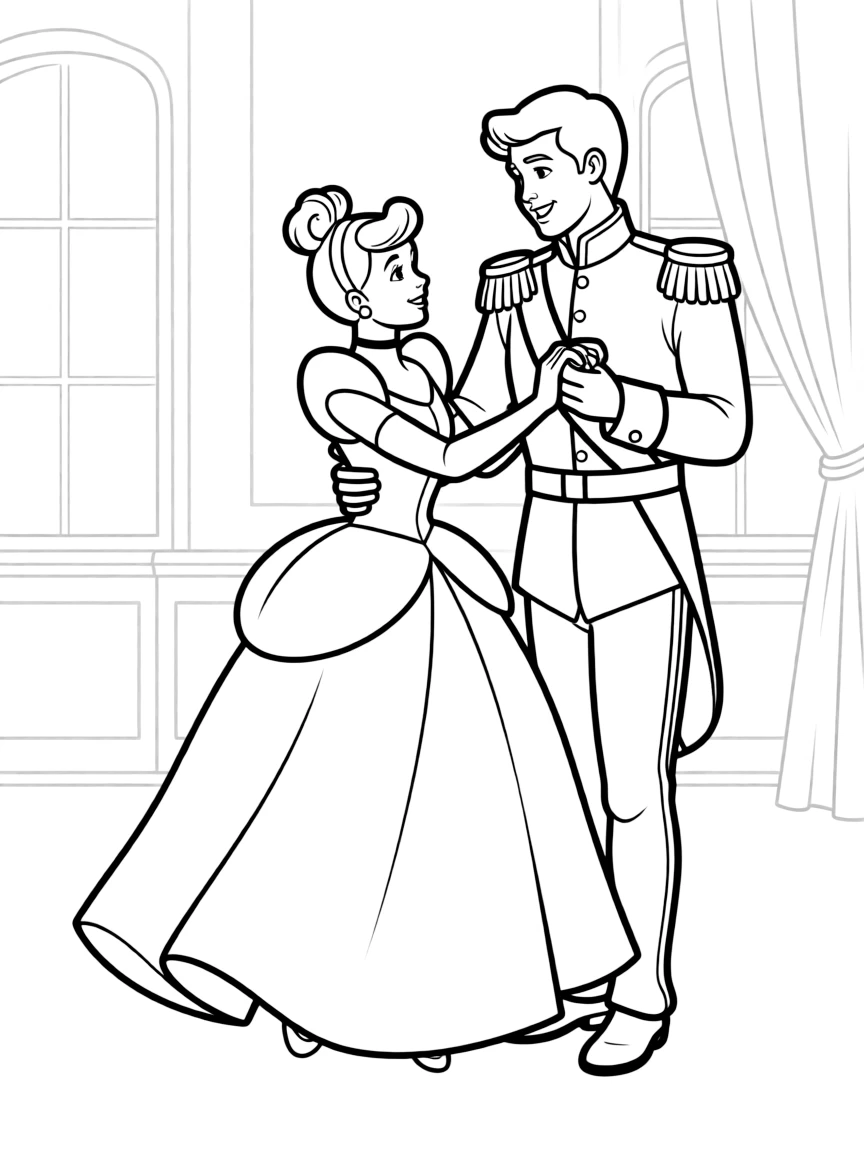 Cinderella dancing with Prince Charming.