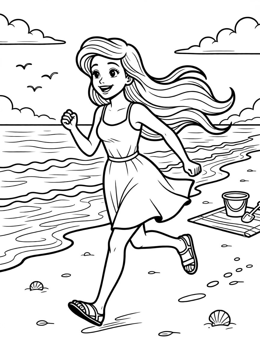 Ariel as a human, running on the beach.