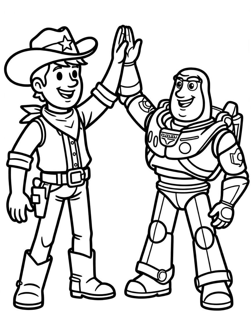 Woody and Buzz giving each other a high-five.