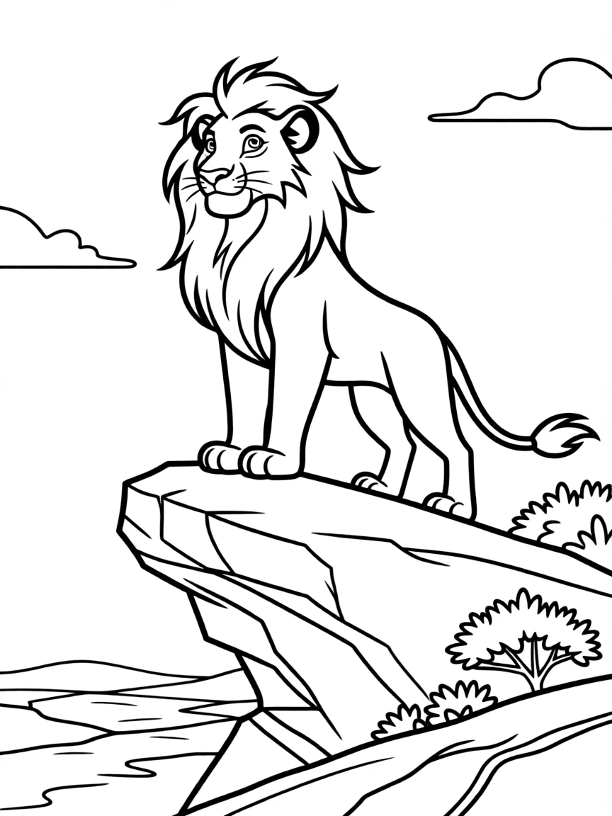 Simba as an adult, standing on Pride Rock.
