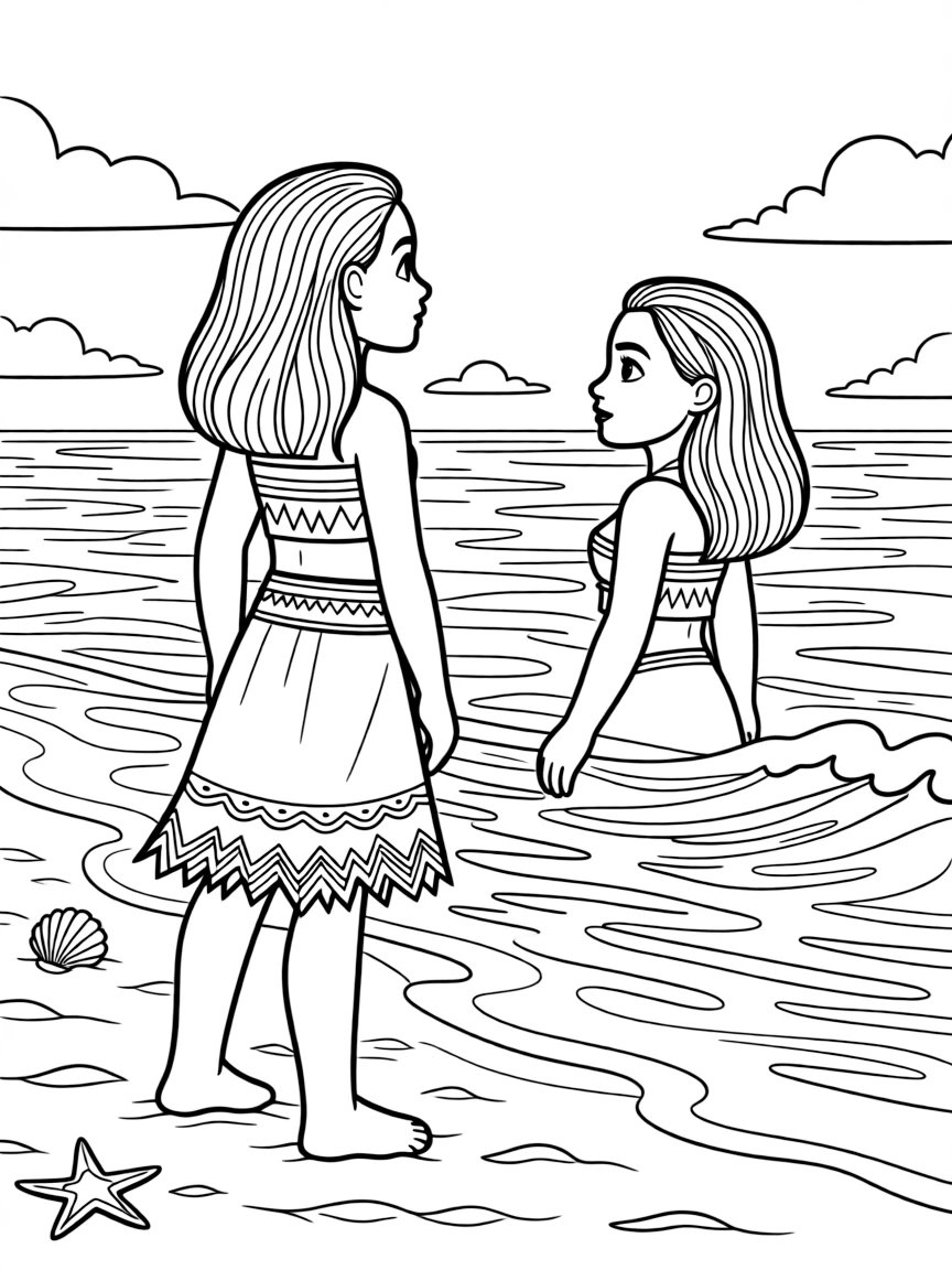 Moana looking at the ocean, feeling inspired.