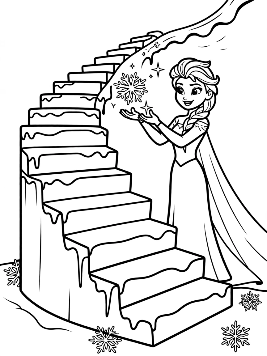 Elsa creating a beautiful ice staircase.
