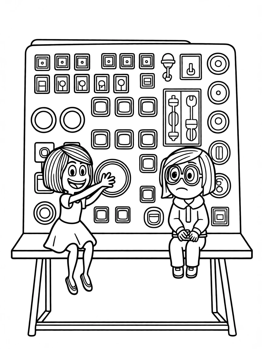 Joy and Sadness sitting on the control panel.