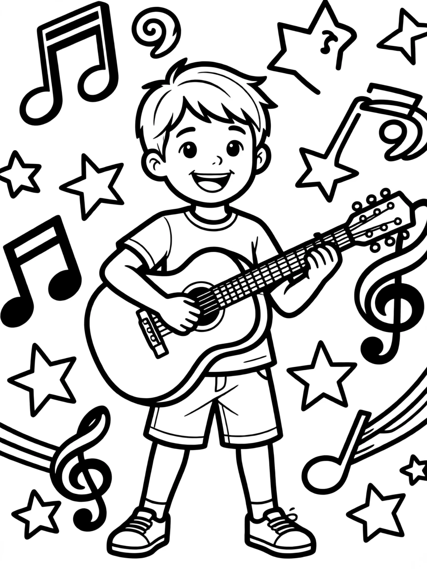 Miguel playing his guitar, with a vibrant background.