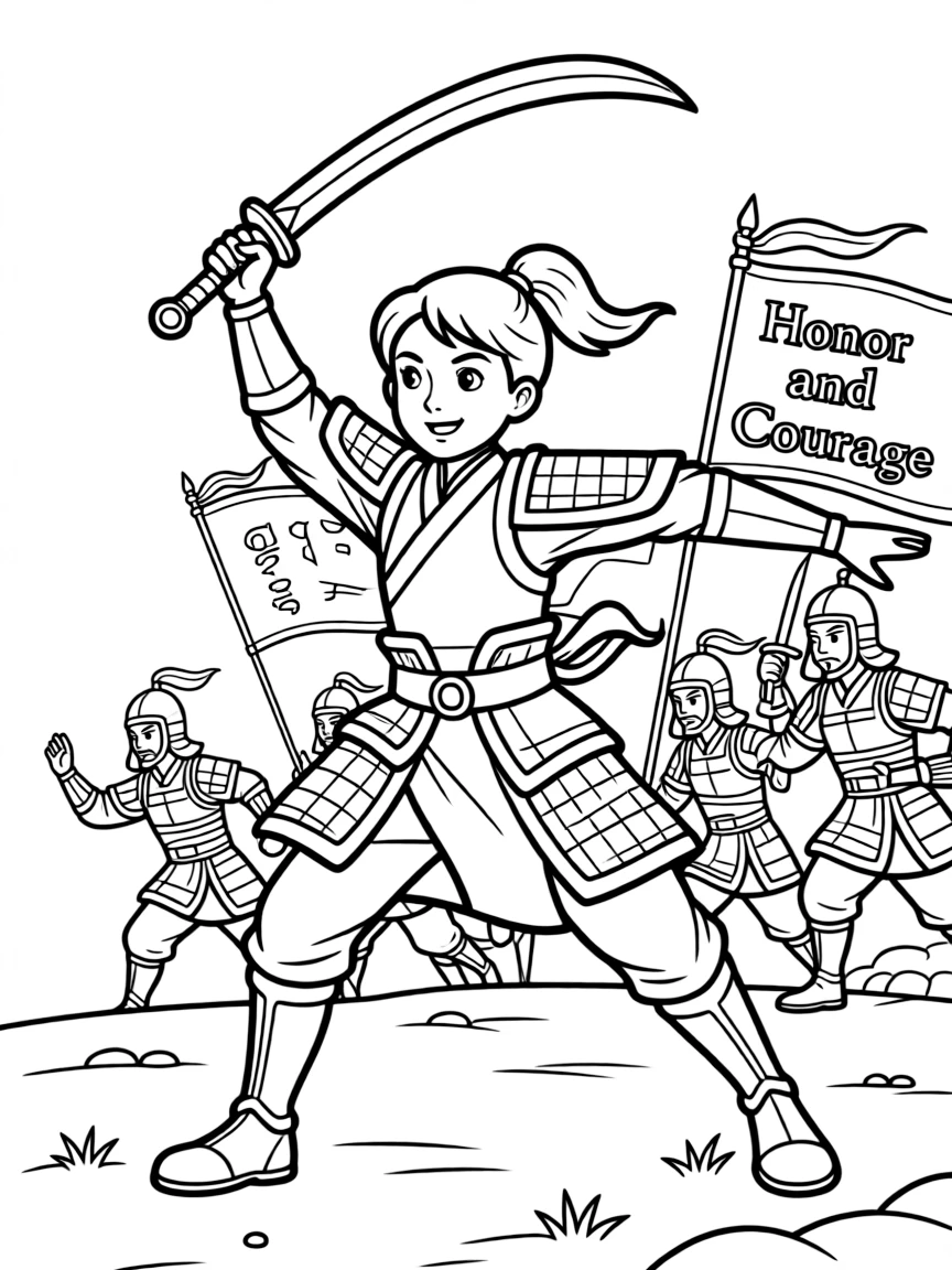 Mulan bravely leading the charge.