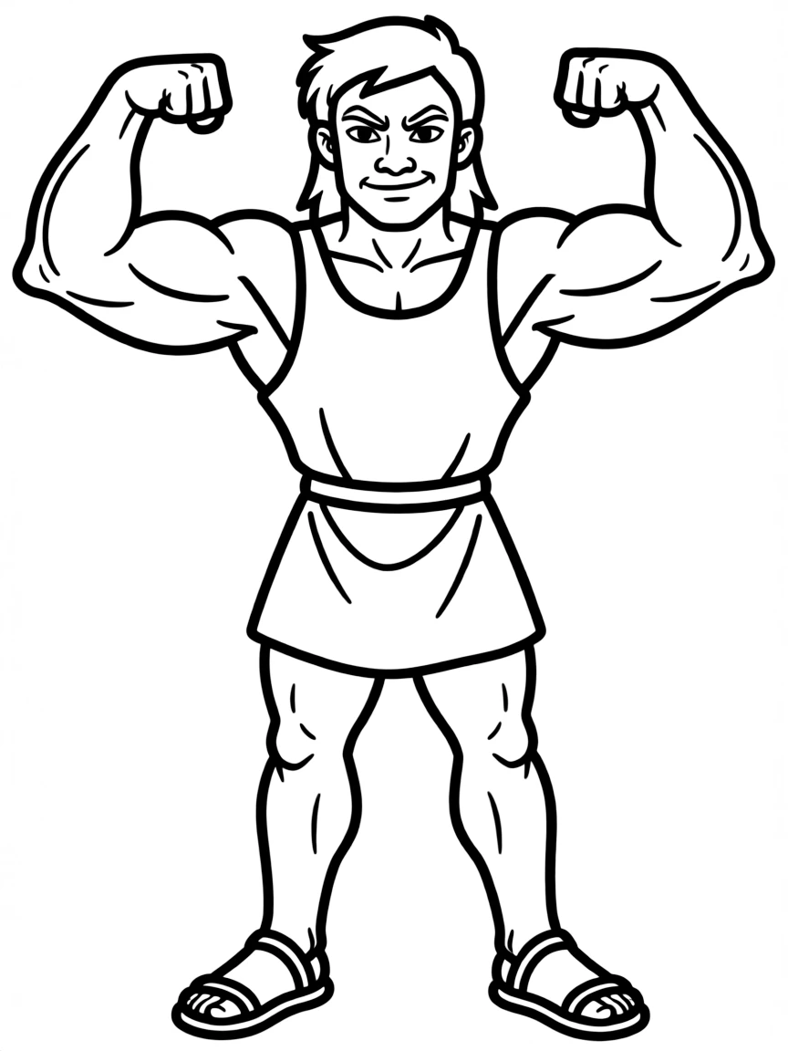 Hercules flexing his muscles, with a smug look.