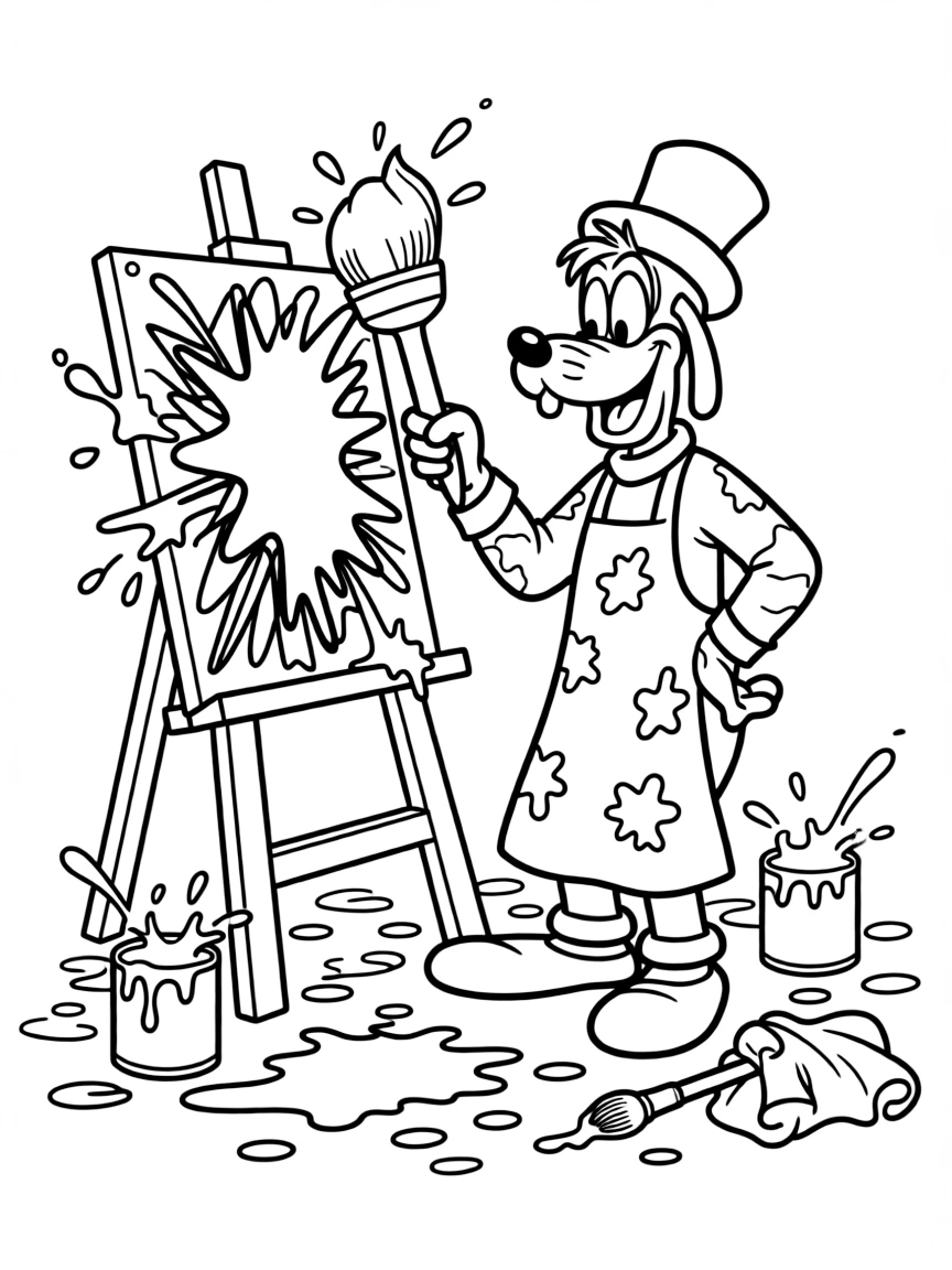 Goofy attempting to paint, making a huge mess.