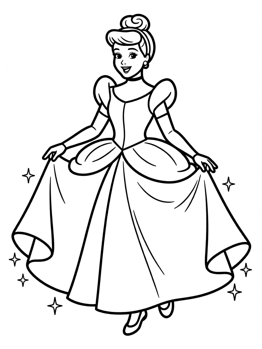 Cinderella's dress transforming into a beautiful gown.