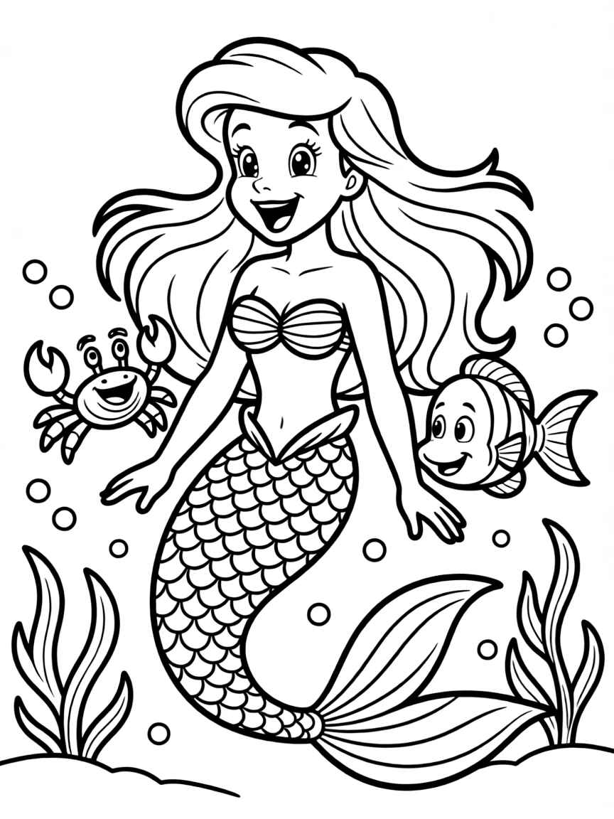 Ariel singing with Sebastian and Flounder.