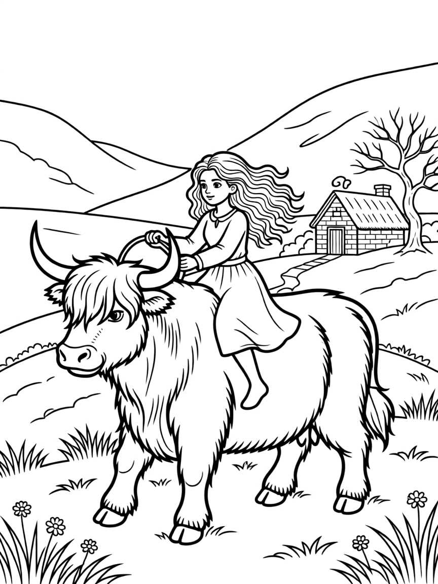 Merida riding Angus through a beautiful Scottish landscape.
