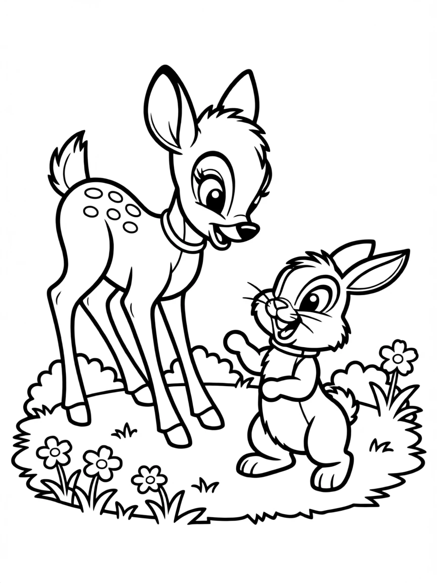 Bambi playing with Thumper, with a joyful expression.