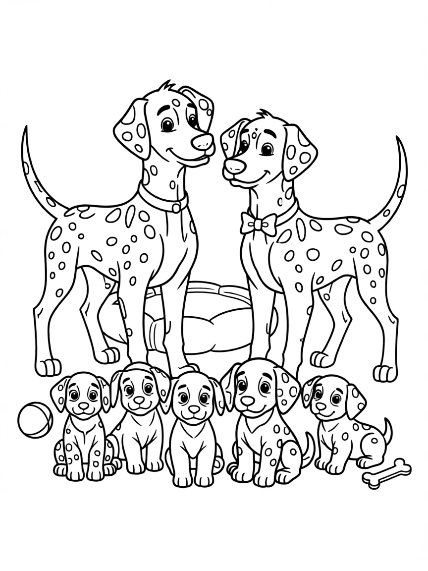 Pongo and Perdita looking proudly at their puppies.