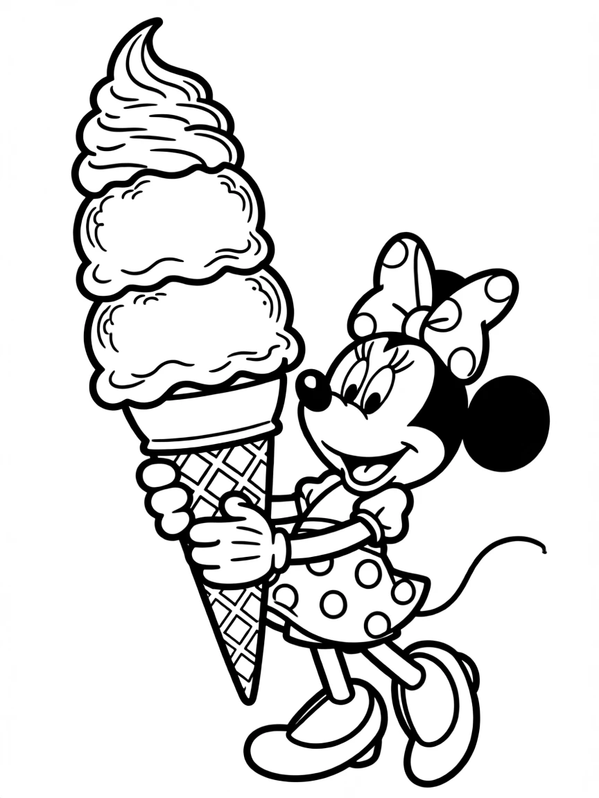 Minnie Mouse holding a giant ice cream cone.
