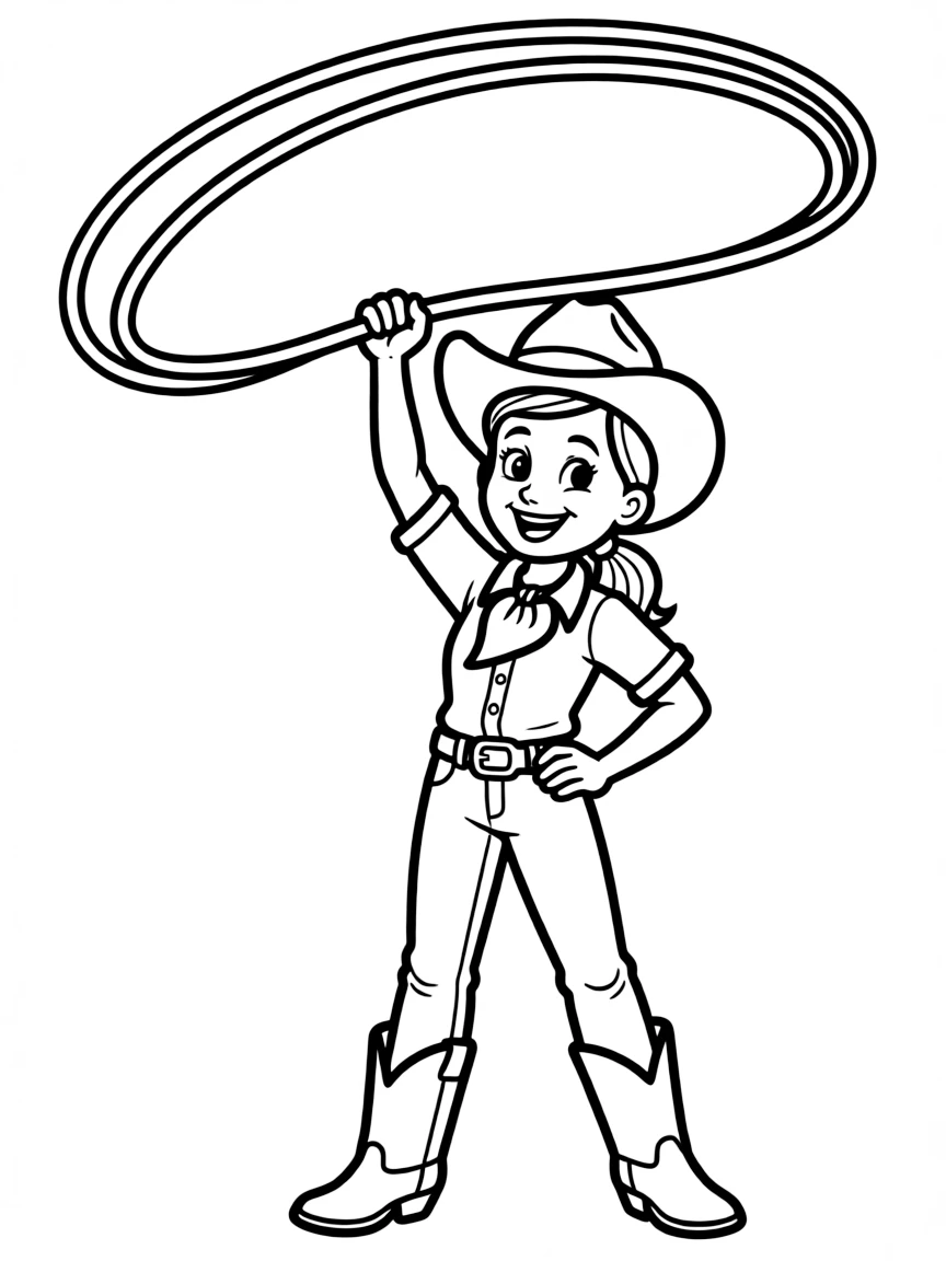 Jessie twirling her lasso, with a confident smile.